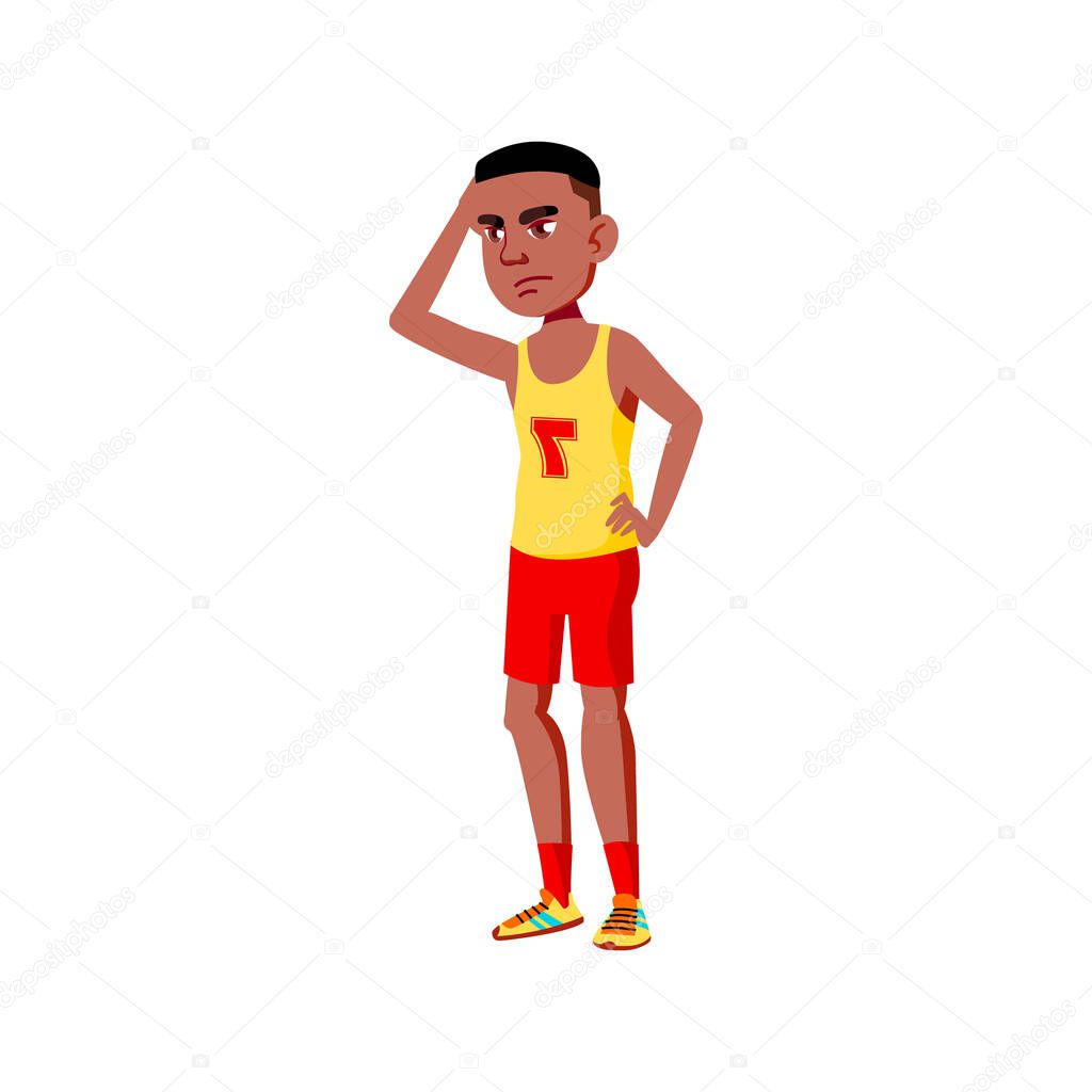 sadness boy player lost in basketball game cartoon vector