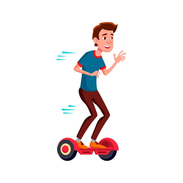 Jeune gars monter hoverboard dans parc dessin animé vecteur — Image vectorielle