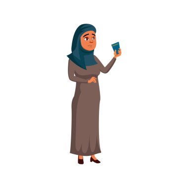 Polis karikatür vektörüne pasaport gösteren İslamcı kadın.