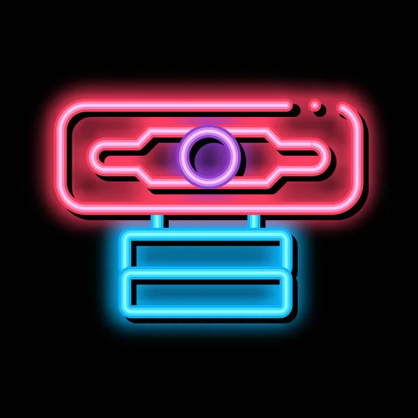 Kamera Internetowa Wektor Neonowego Znaku Świetlnego Świecący Jasny Znak Kamery — Wektor stockowy