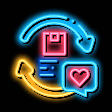 Şirket ve müşteri dairesel ilişkisi neon ışığı vektörü. Parlak ikon şirketi ve müşteri dairesel ilişki işareti. şeffaf sembol çizimi