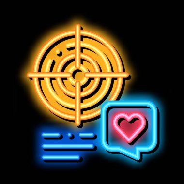 Satın alma ürünleri için neon ışıklı işaret vektörü. Satın alma ürünleri tabelası için ışıldayan parlak ikon alışverişçisi hedefi. şeffaf sembol çizimi