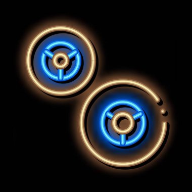 Kart tekerlekleri neon ışığı vektörü. Parlak ikon kart tekerlekleri işareti. şeffaf sembol çizimi