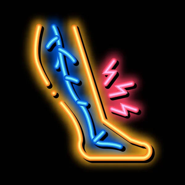 Douleur Aux Jambes Varices Néon Lumière Signe Vecteur Brillant Icône — Image vectorielle