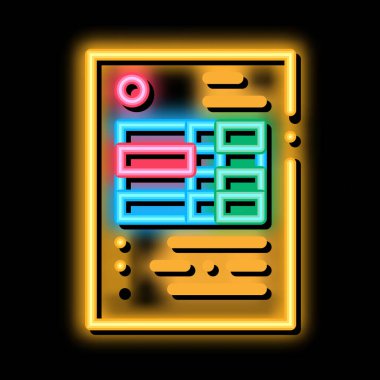 Denetim kredi tablosu ve bankamatik neon ışığı işareti vektörüne sahip belge. Teftiş kredisi ve banka işareti tablosu ile parlayan parlak simge belgesi. şeffaf sembol çizimi