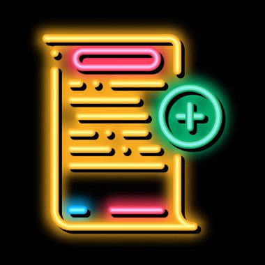 denetleme neon ışığı vektörü için finansal belge ekleniyor. Parlak simge denetim işareti için finansal belge ekliyor. şeffaf sembol çizimi