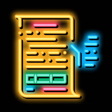 Mali denetim neon ışığı vektörü raporu. Parlak ikon mali denetim işareti raporu. şeffaf sembol çizimi