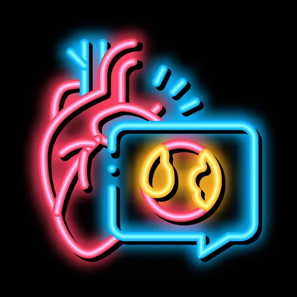 Hart Atherosclerose Neon Licht Teken Vector Gloeiend Helder Pictogram Hart — Stockvector