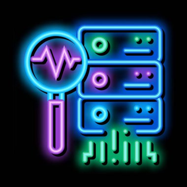 Neon ışığı vektörünü öğrenen makinenin analizi. Makine öğrenme işaretinin parlak simgesi. şeffaf sembol çizimi