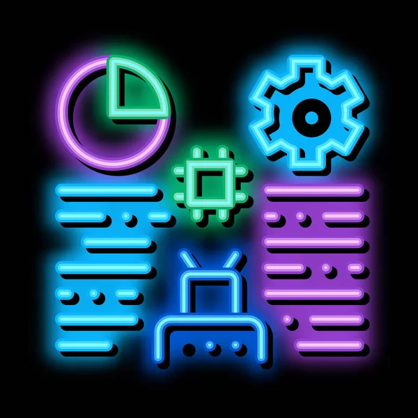 Robot Machine Learning Neon Light Sign Vector Glowing Bright Icon — Stock Vector