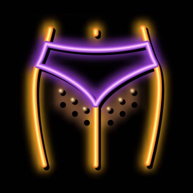 Kıllı bikini bölgesi neon ışığı vektörü. Parlak ikon kıllı bikini bölgesi işareti. şeffaf sembol çizimi