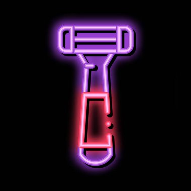 Jilet depilasyon aracı neon ışık işareti vektörü. Parlak simge jilet tüy dökücü araç işareti. şeffaf sembol çizimi
