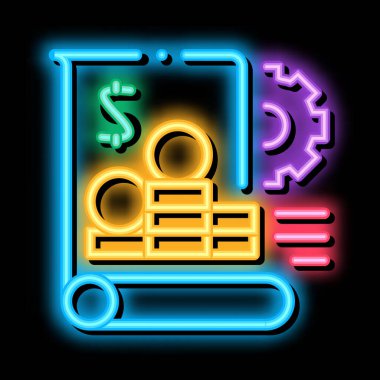 Finansal rapor neon ışığı işareti vektörü. Parlak ikon finansal rapor işareti. şeffaf sembol çizimi