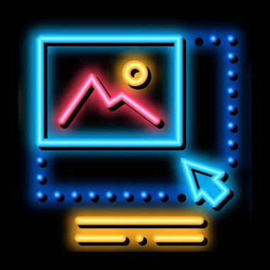 Resim boyutu neon ışık işareti vektörünü arttırıyor. Parlak simge resim boyutu artışı işareti. şeffaf sembol çizimi