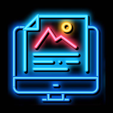 bilgisayar dosyası resmi neon ışık işareti vektörünü tanımlıyor. Parlak simge bilgisayar dosya resim karakteristiği işareti. şeffaf sembol çizimi
