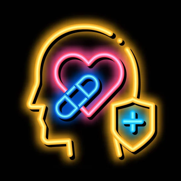 Heart Head Treatment Neon Light Sign Vector Glowing Bright Icon — Stock Vector