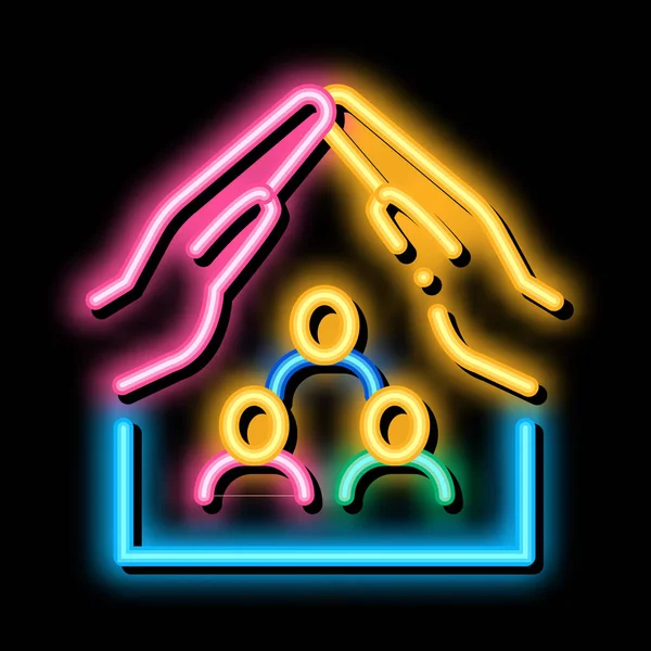 Οικογενειακή Ασφάλιση Υγείας Νέον Φως Σημάδι Διάνυσμα Λαμπερό Φωτεινό Σύμβολο — Διανυσματικό Αρχείο