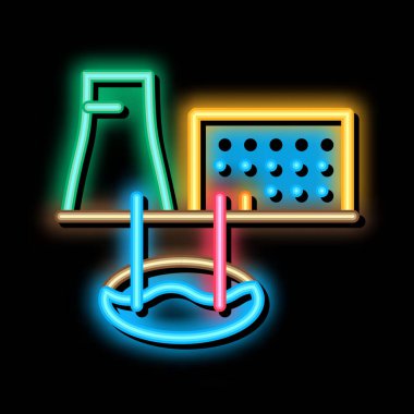 Nükleer enerji santrali neon ışığı vektörü. Parlak ikon nükleer enerji santrali işareti. şeffaf sembol çizimi