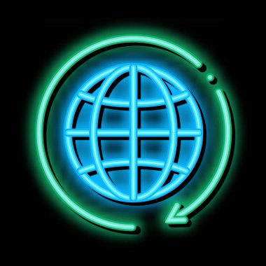 Toprak neon ışığı vektörüne dönüşür. Işıldayan parlak ikon Dünya dönüş işareti. şeffaf sembol çizimi
