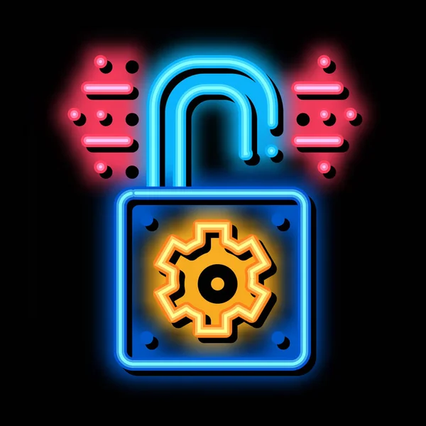 Open Hangslot Neon Licht Teken Vector Gloeiend Helder Pictogram Open — Stockvector