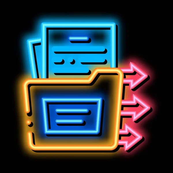 Dokument Složce Neon Light Sign Vector Zářivý Ikona Dokument Složce — Stockový vektor