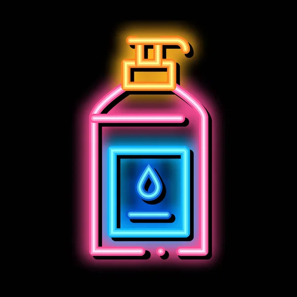 Vloeibare zeepfles neon gloed pictogram illustratie — Stockvector