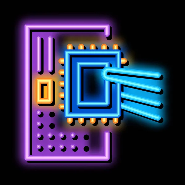 Radio microchip neon gloeien pictogram illustratie — Stockvector