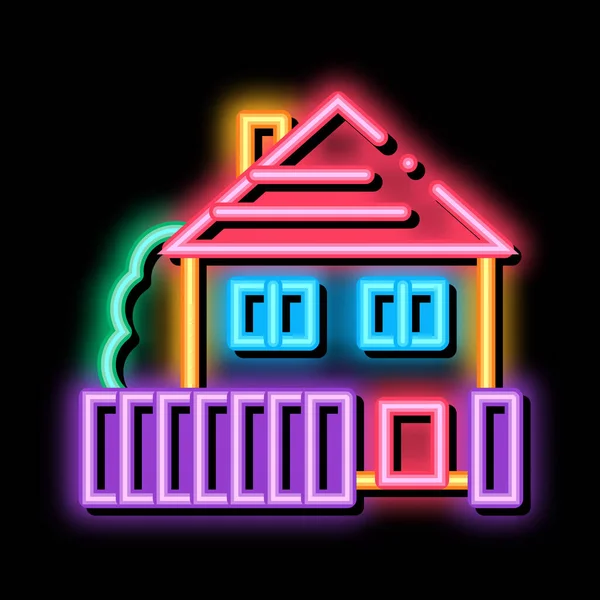 Casa inmobiliaria neón brillo icono ilustración — Vector de stock