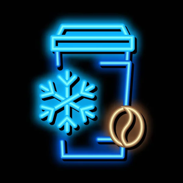 Zimna kawa filiżanka neon blask ikona ilustracja — Wektor stockowy