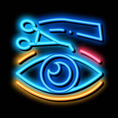 göz kapağı cerrahi aracı neon parlaklık simgesi illüstrasyonu
