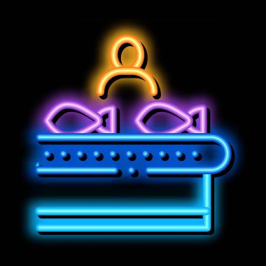Balık fabrikasında çalışan neon ışıklı ikon illüstrasyonu