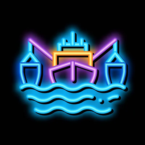 Fischerboot Neon Glühen Symbol Illustration — Stockvektor