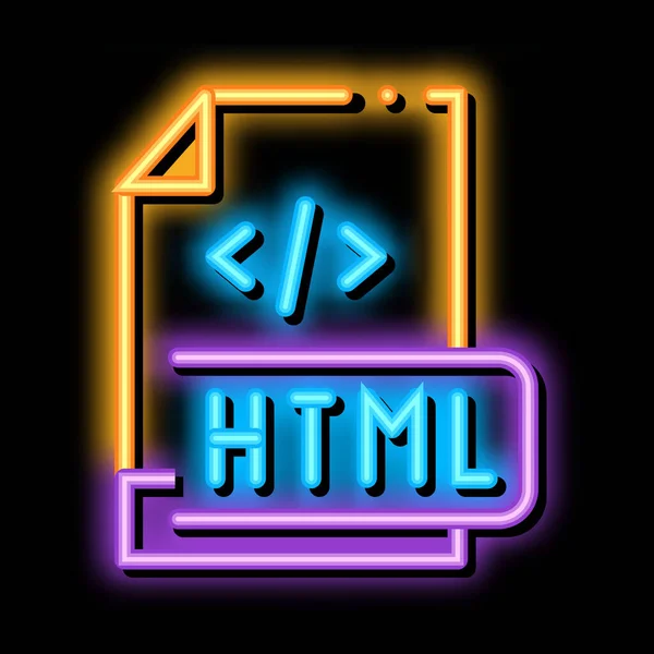 Front end html código neón brillo icono ilustración — Archivo Imágenes Vectoriales