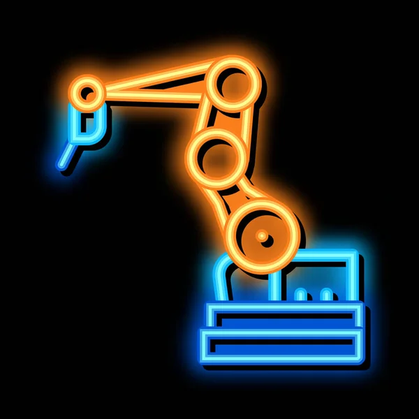 Herstellung Roboterarm Neon Glow Symbol Illustration — Stockvektor