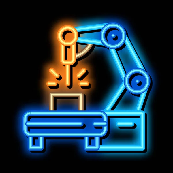 Fabricación máquina de ingeniería neón brillo icono ilustración — Vector de stock