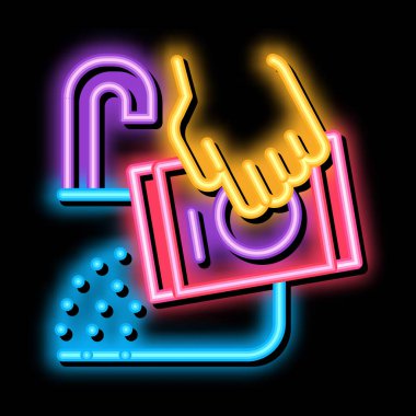Kanalizasyon lavabo boşaltma maddesi neon parlaklık simgesi çizimi