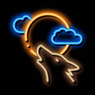 Uluyan kurt neon ışıklı ikon illüstrasyonu