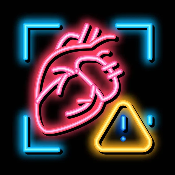 Choroba serca uwaga neon blask ikona ilustracja — Wektor stockowy