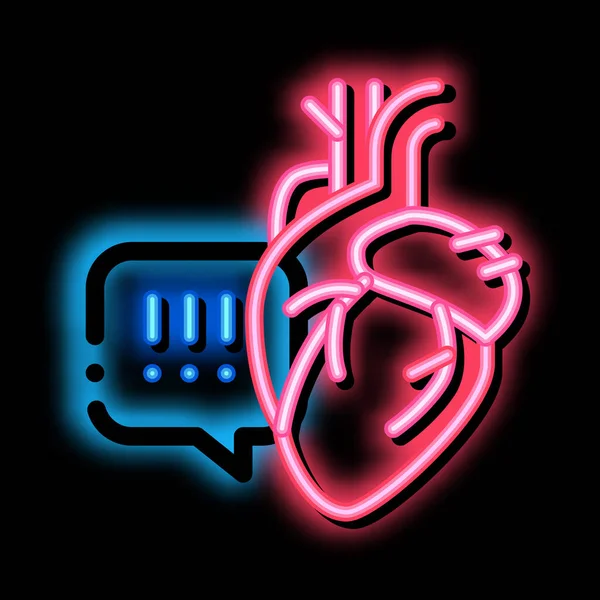 Choroba serca wykrzyknik neon blask ikona ilustracja — Wektor stockowy