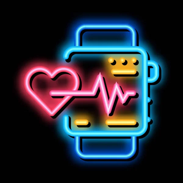 Watch heartbeat neon glow icon illustration — Stock Vector