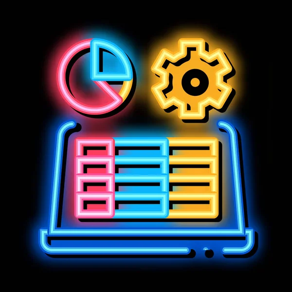 Laptop arbeitet Neon-Glühen-Symbol Illustration — Stockvektor
