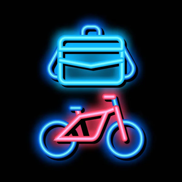 Bureau transport vélo et étui néon lumineux icône illustration — Image vectorielle