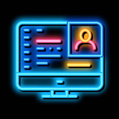 bilgisayar ekranı neon ışıklı simge illüstrasyonu