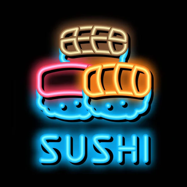 Sushi rulle med fisk kött neon glöd ikon illustration — Stock vektor