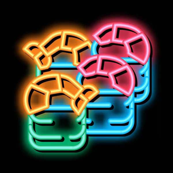 Rouleau de sushi avec crevettes néon icône lueur illustration — Image vectorielle