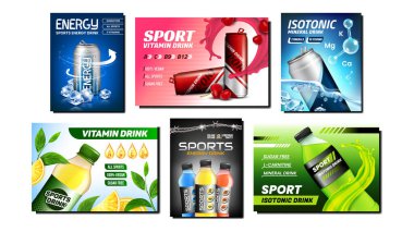 Enerji İçeceği Yaratıcı Destekleyici Posterleri Ayarlandı