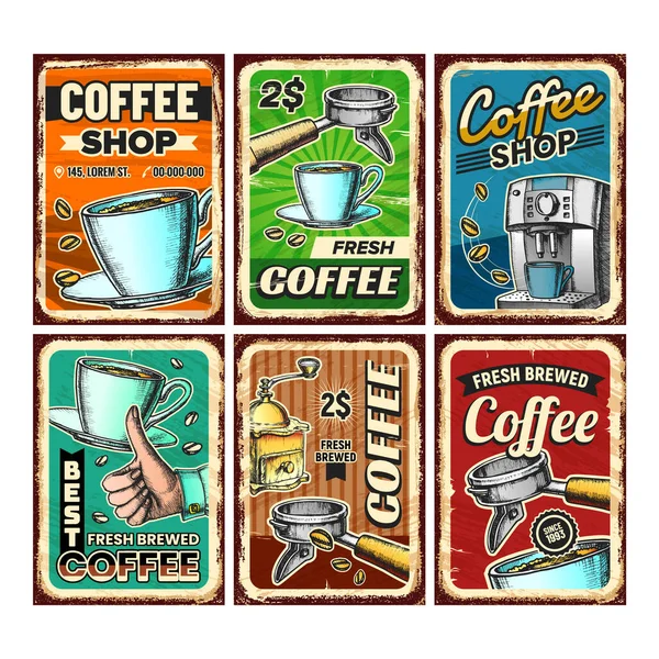 Cafetería Creativa Anunciar Carteles Set Vector — Vector de stock