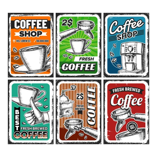 Coffee Shop Kreative Werbung Poster Set Vektor — Stockvektor