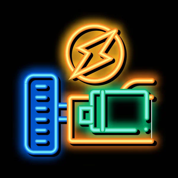 Elektro bil motor neon glöd ikon illustration — Stock vektor