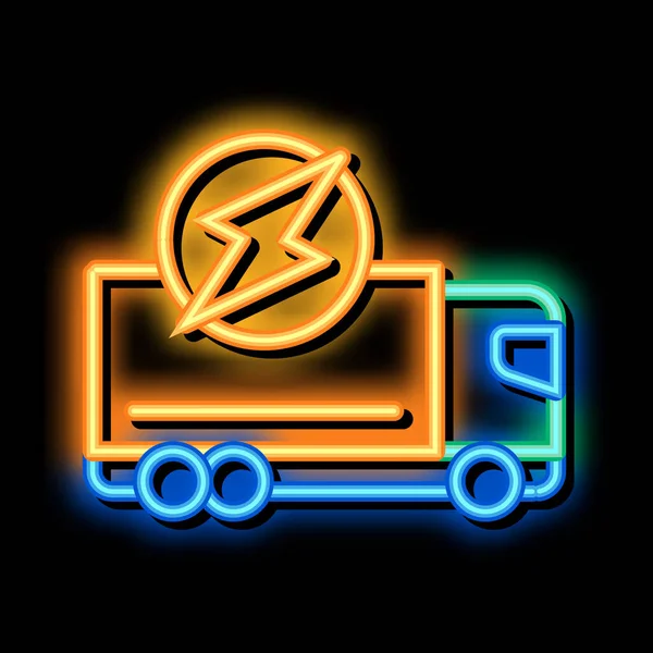 Elektro lastbil neon glöd ikon illustration — Stock vektor